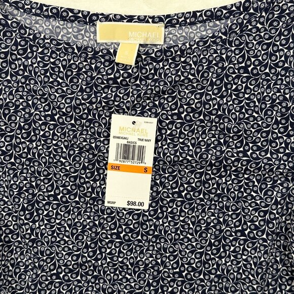 Michael Kors Womens Dress Navy White Floral Print Short Sleeve Size S NWT Preppy - Picture 5 of 12